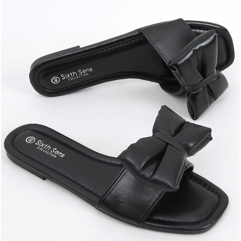 Mili Schwarze Hausschuhe mit Schleife 1