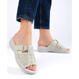 Durchbrochene Damen-Flip-Flops mit bequemem Keilabsatz grau 2