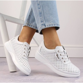 Vinceza W JAN274 durchbrochene Keilschuhe aus weißem Leder 1