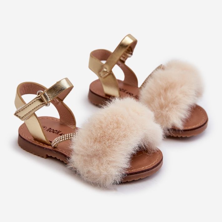 Kinder-Sandalen mit Klettverschluss und Fell, Gold Rosavere golden 1
