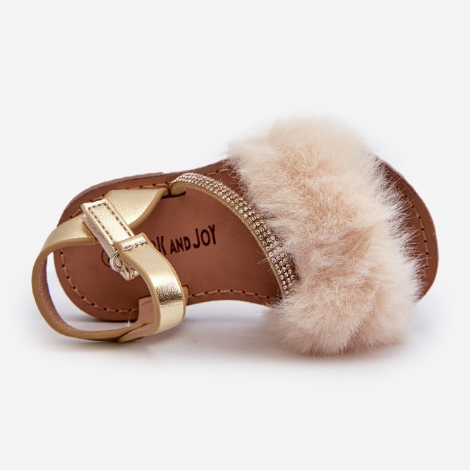 Kinder-Sandalen mit Klettverschluss und Fell, Gold Rosavere golden 2
