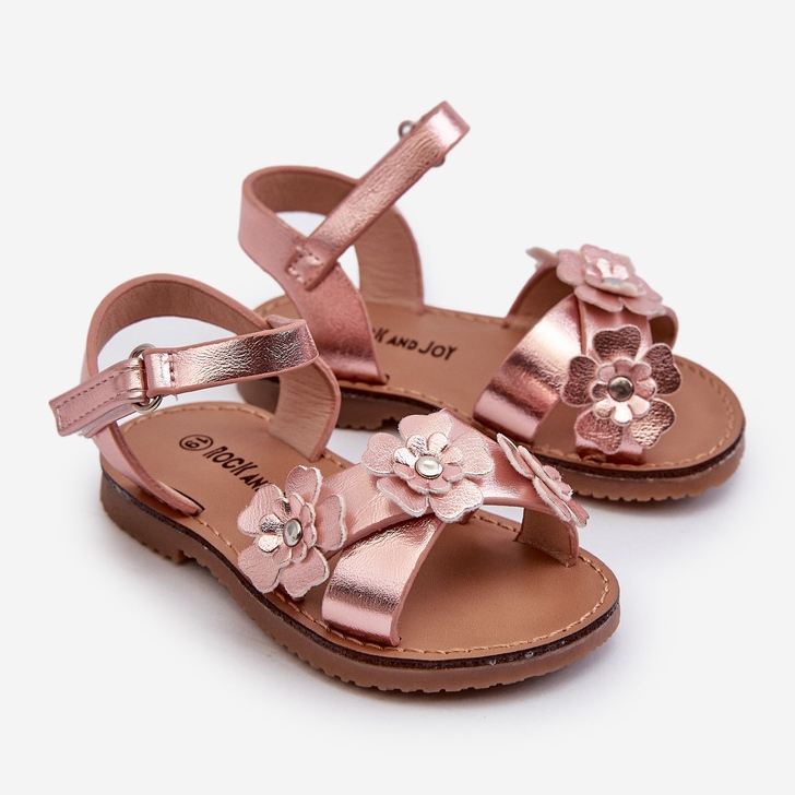 Mit Blumen verzierte Kindersandalen, mit Klettverschluss befestigt, Pink Fagossa rosa 1