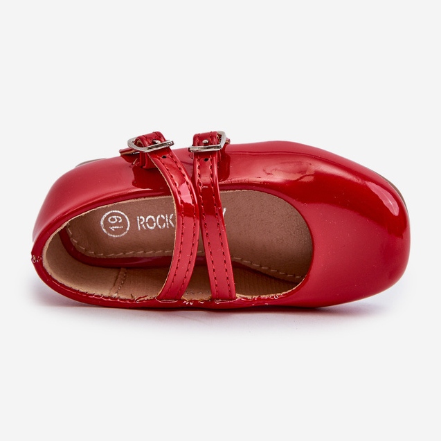 Kinder-Ballerinas aus Lackleder mit roten Margenis-Riemen 2