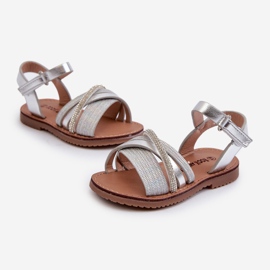 Glänzende silberne Klettsandalen für Kinder Delphina 1
