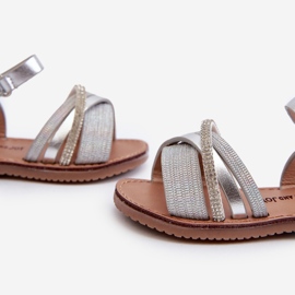 Glänzende silberne Klettsandalen für Kinder Delphina 2