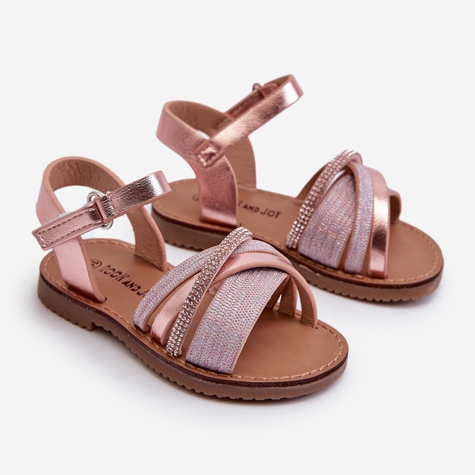 Glänzende Kinder-Sandalen mit Klettverschluss, rosa Delphina 1