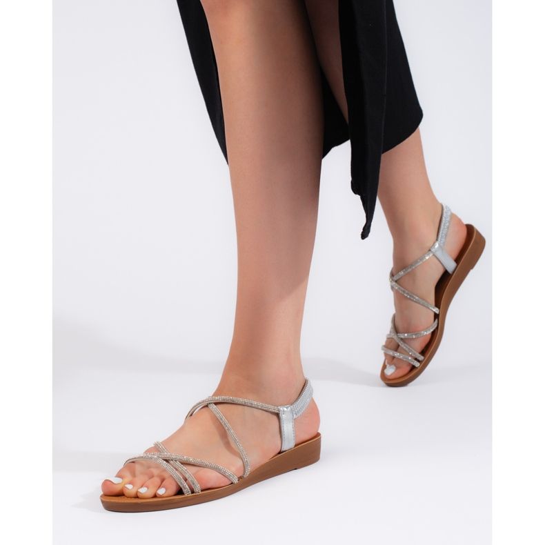 Silberne Slip-On-Sandalen mit Zirkonia silber- 1