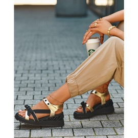 S.Barski Damensandalen mit Schleife D&amp;A CR956 Gold golden 1