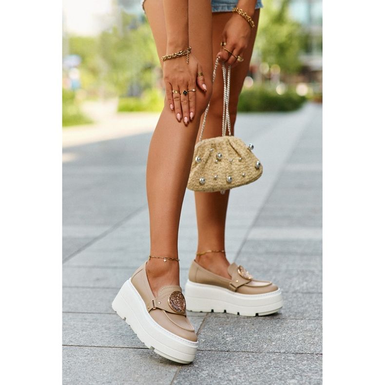 Zazoo 3458 Damen-Ledermokassins mit Dekoration, Beige 2