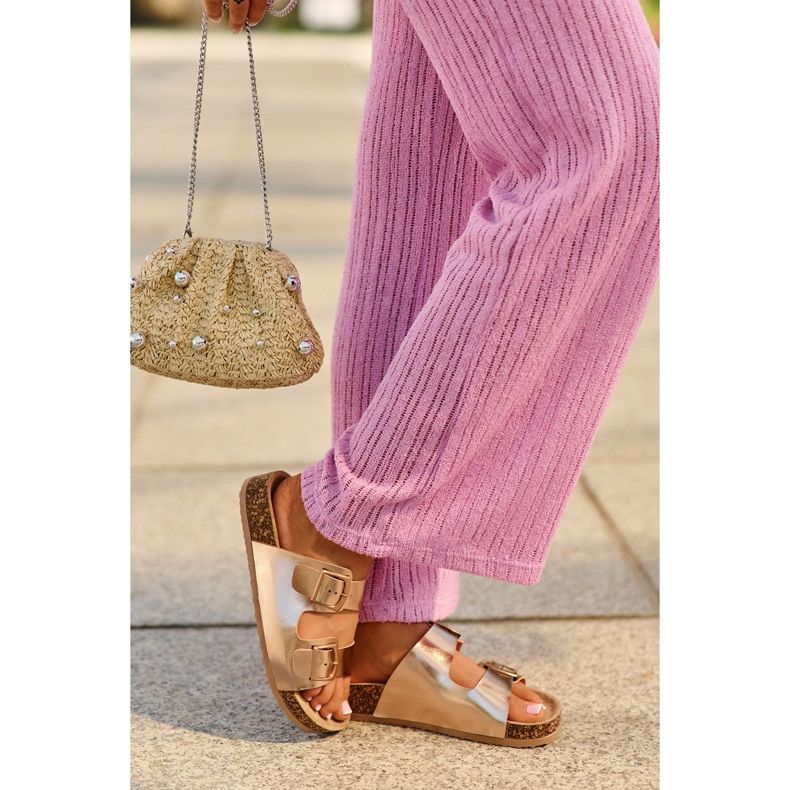 Evento Damen-Flip-Flops auf Korkplattform mit Schnallen, Roségold, Klinesta golden 2