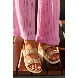 Damen-Flip-Flops auf Plateausohle mit Schnallen, beiges Öko-Wildleder Ursila 1