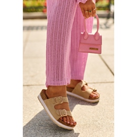 Damen-Flip-Flops auf Plateausohle mit Schnallen, beiges Öko-Wildleder Ursila 2