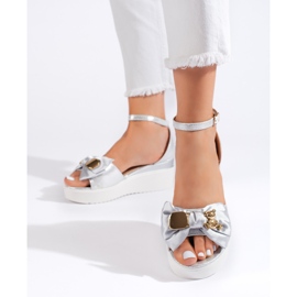 Seastar Silberne Damen-Keilsandalen mit Schleife 1