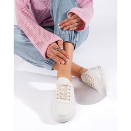 Weiße Damen-Sneaker mit beigen Schnürsenkeln 1