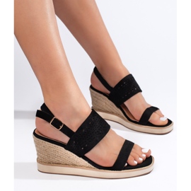 Schwarze Keilsandaletten für Damen 1