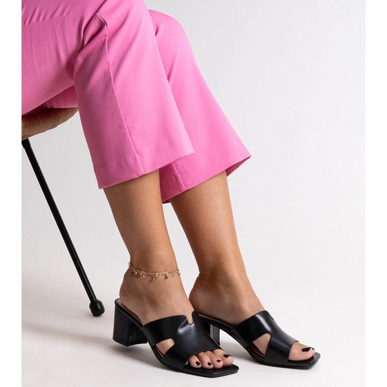 Schwarze Flip-Flops mit hohem Absatz und offenem Absatz, anatolisches Öko-Leder 2