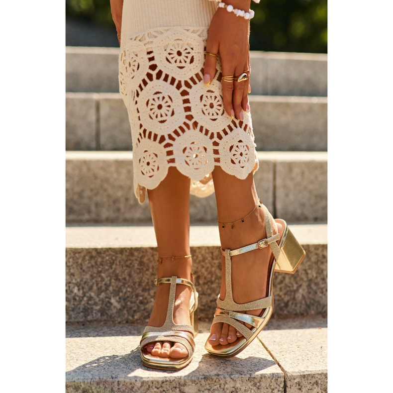 Damen-Sandalen mit hohem Absatz aus Öko-Leder, Gold Lyana golden 1