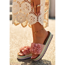 Mit Blumen verzierte Damen-Plateau-Flip-Flops, Pink Nodina rosa 2