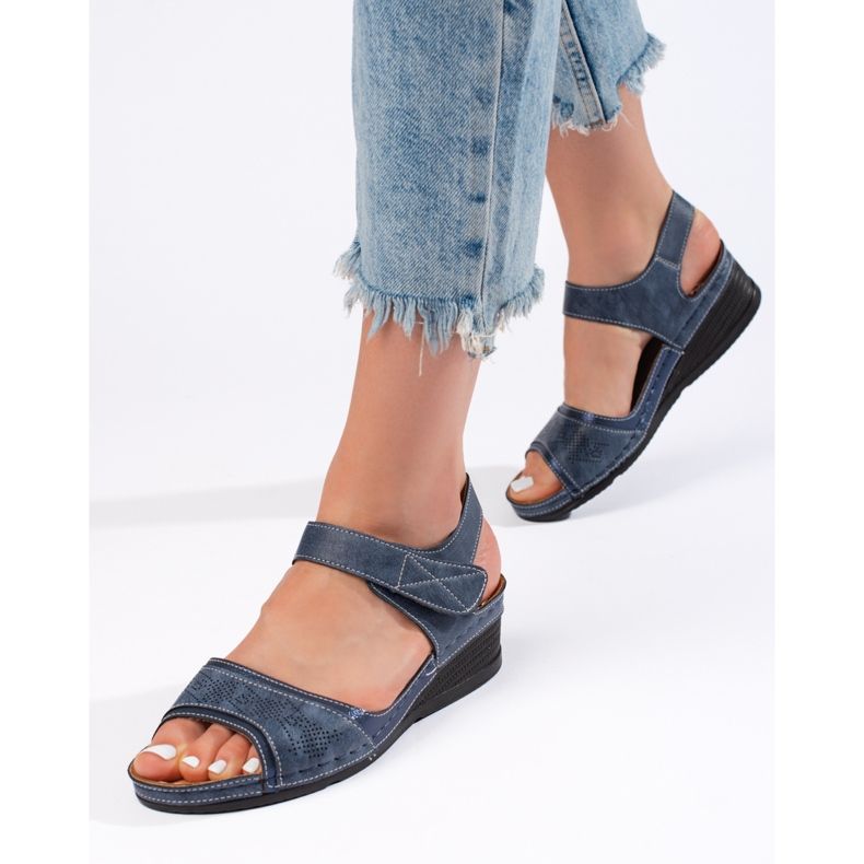 Blaue Damensandalen mit Klettverschluss 1