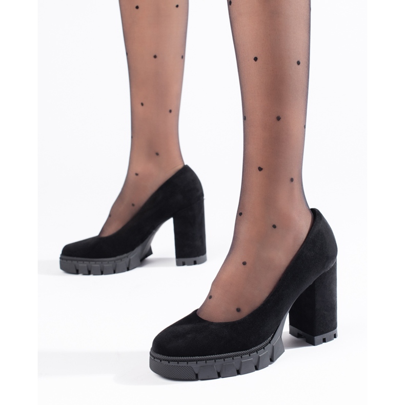 Damenpumps aus schwarzem Wildleder mit hohem Absatz 1