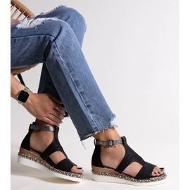 Schwarze Tiuma-Sandalen mit niedrigem Keilabsatz 1