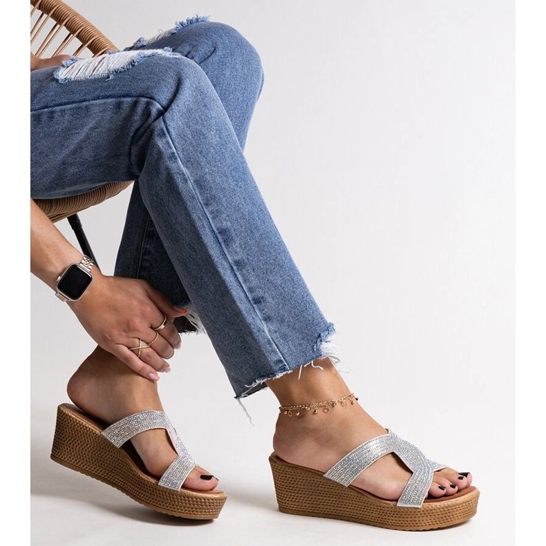 Silberne Keilpantoletten mit Antuanet-Zirkonen silber- 1