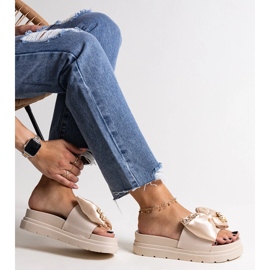 Beigefarbene, massive Flip-Flops mit Schleife, Izsa 1