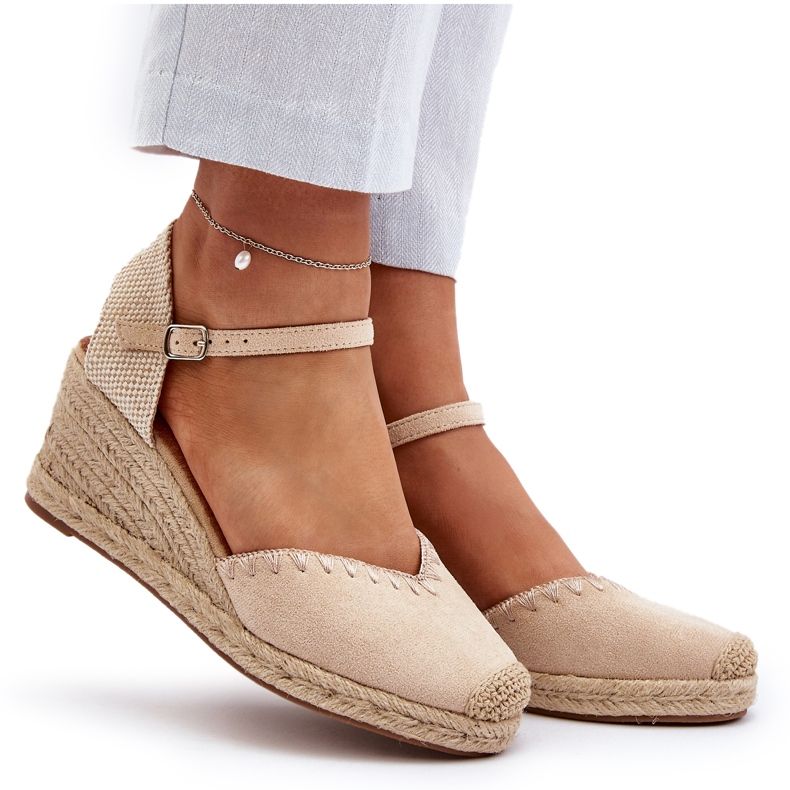 Wildleder-Espadrille-Keilsandalen mit geflochtenem Beige Raylin 3