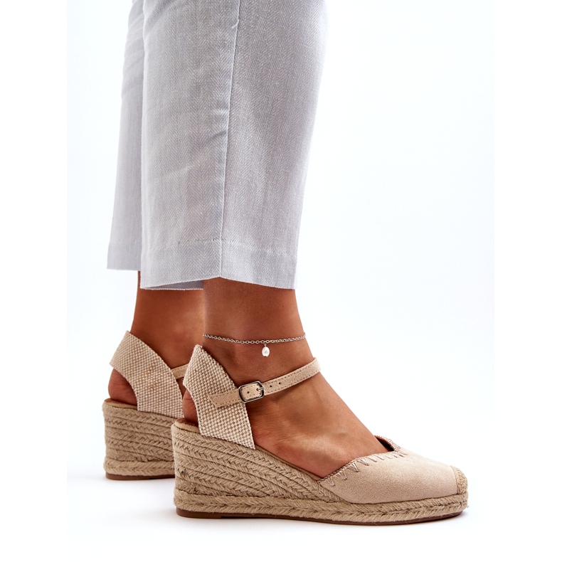 Wildleder-Espadrille-Keilsandalen mit geflochtenem Beige Raylin 2