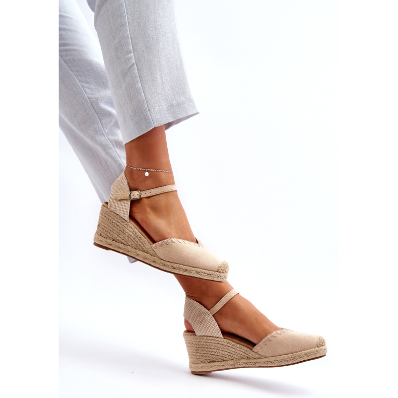Wildleder-Espadrille-Keilsandalen mit geflochtenem Beige Raylin 1