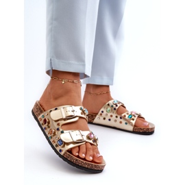 Verzierte Damen-Flip-Flops mit Schnallen S.Barski MY121 Gold golden 2