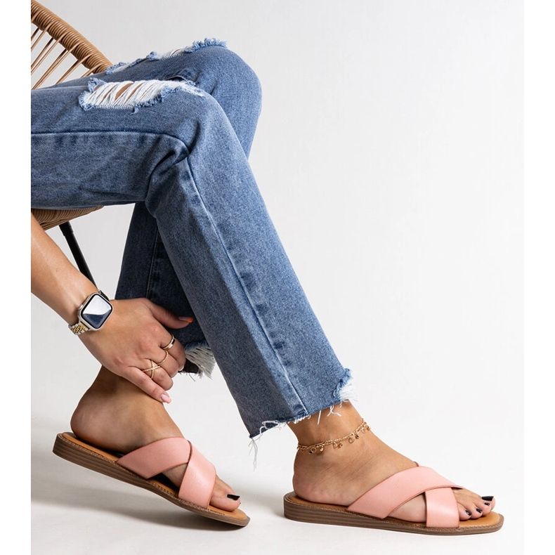 Rosa Klementyna-Flip-Flops aus Öko-Leder 1