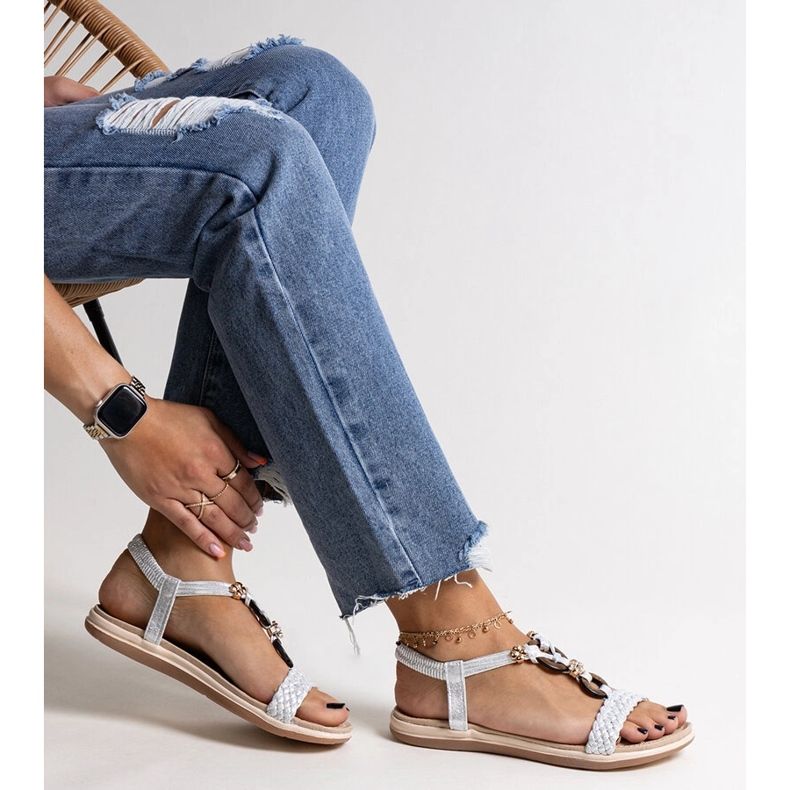 Izodora silberne geflochtene Sandalen silber- 1