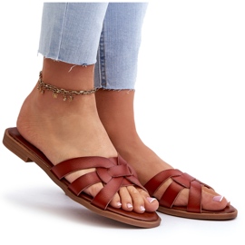 Evento Flache Damen-Flip-Flops aus Öko-Leder, Braun 4