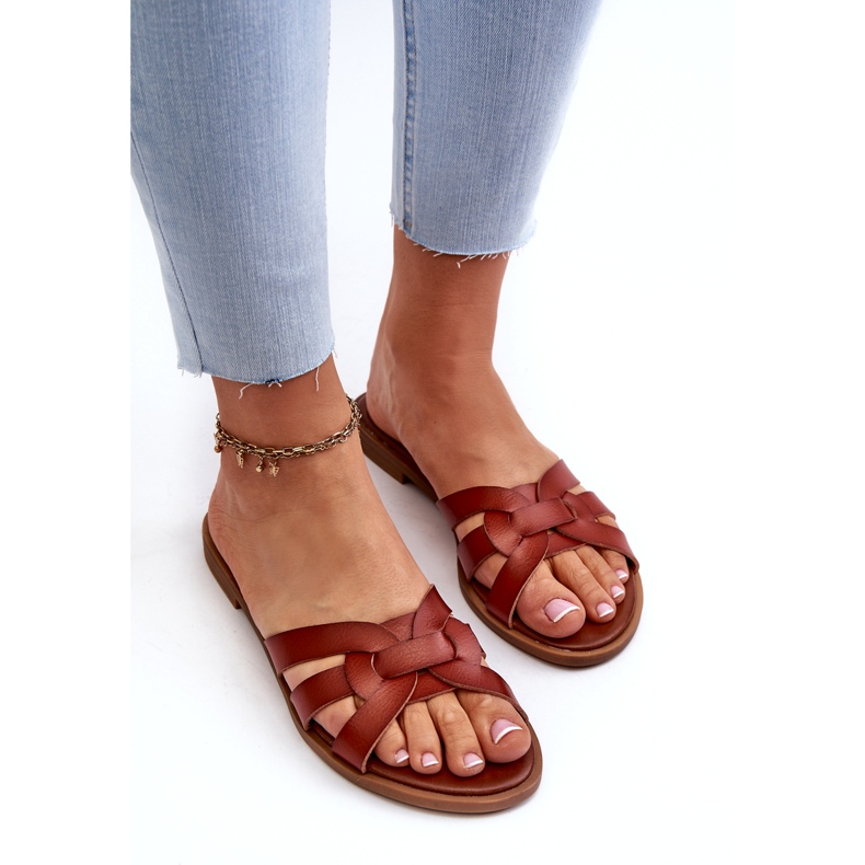 Evento Flache Damen-Flip-Flops aus Öko-Leder, Braun 2
