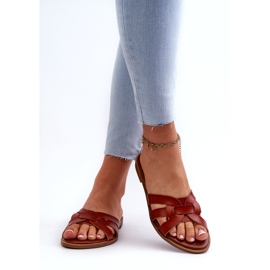 Evento Flache Damen-Flip-Flops aus Öko-Leder, Braun 3