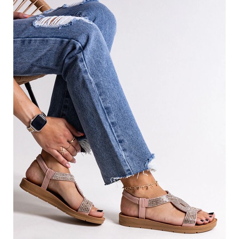 Rosa Sandalen, verziert mit Michalina-Zirkonen 1