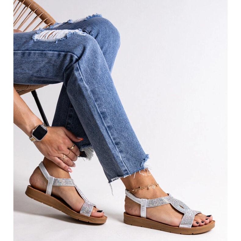 Silberne Sandalen, verziert mit Michalina-Zirkonen silber- 1