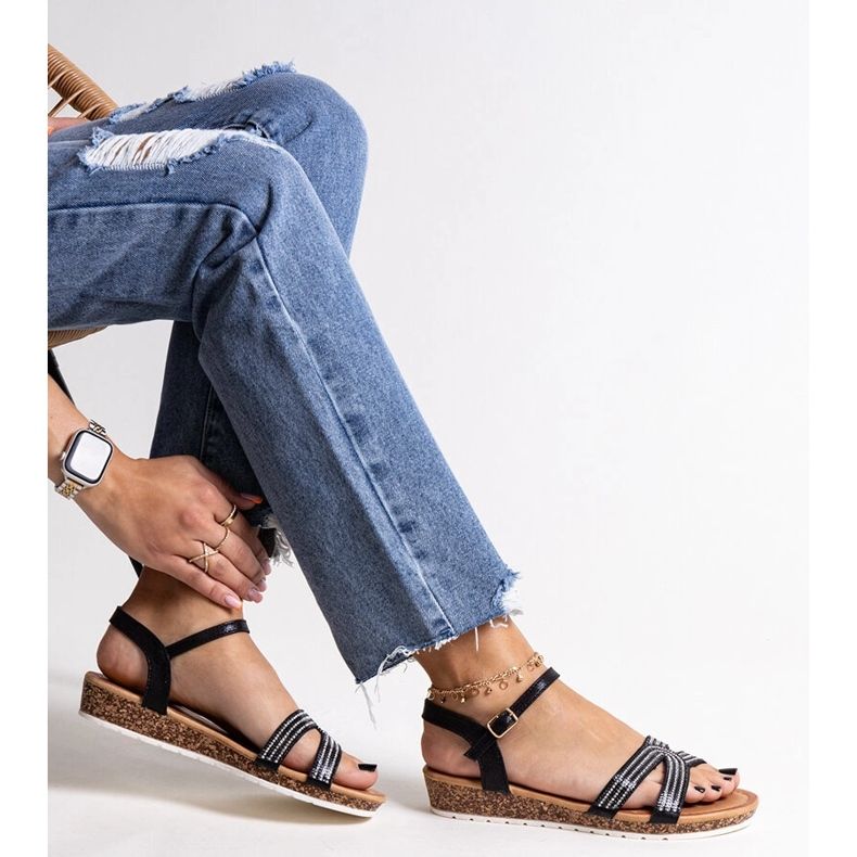 Schwarze Saila-Sandalen mit niedrigem Keilabsatz 1