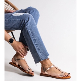 Flache Sandalen in Amaranth-Champagner golden 1