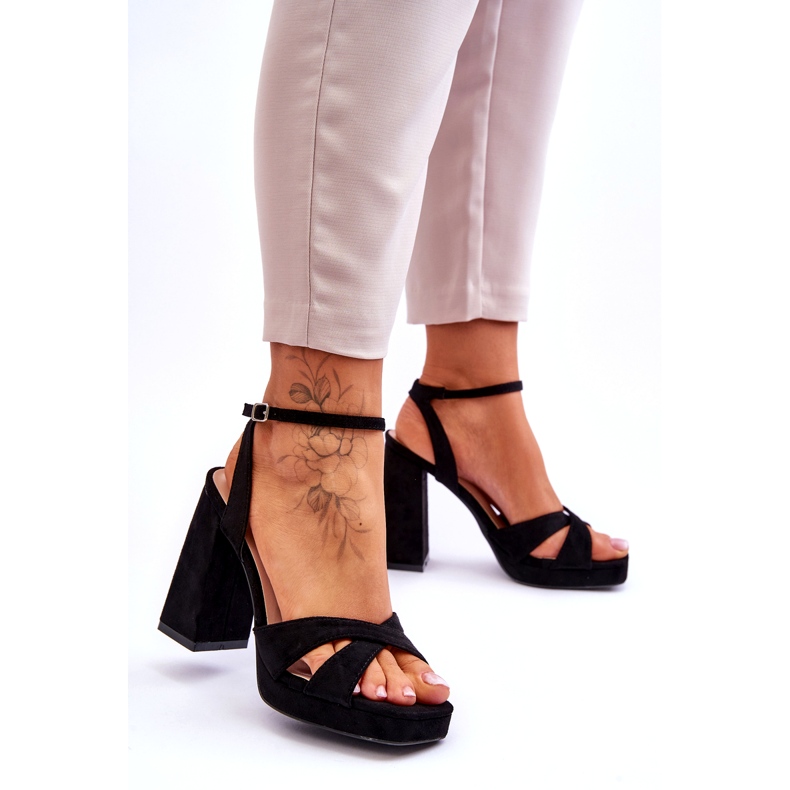 Wildledersandalen mit quadratischem Absatz, Schwarz 1
