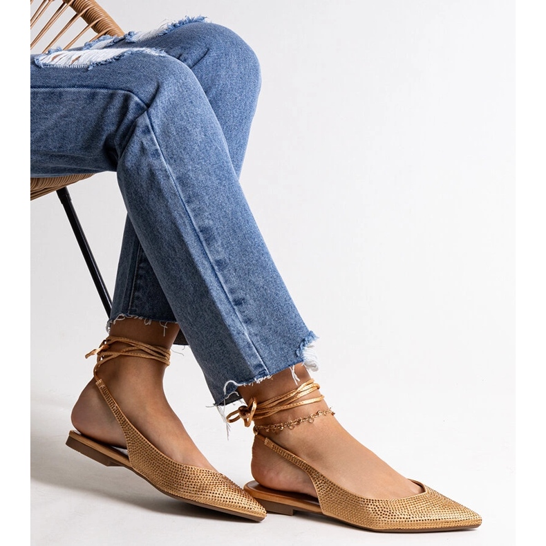 Safine goldene Ballerinas zum Schnüren mit Zirkonia 1