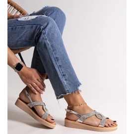 Silberne Plateausandalen mit Mifsa-Strasssteinen silber- 1