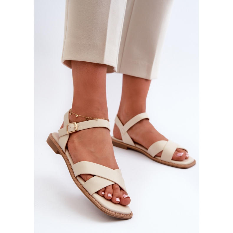 Flache Damensandalen aus Öko-Leder S.Barski KV27-003 Beige 2