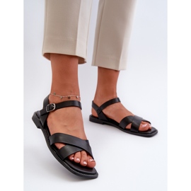 Flache Damensandalen aus Öko-Leder S.Barski KV27-003 Schwarz 2