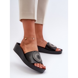 Damen-Flip-Flops aus Leder mit Verzierung S.Barski KV27-019 Schwarz 2