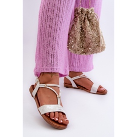 Flache Damensandalen mit Riemen S.Barski KV27-010 Weiß und Silber silber- 1