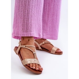 Flache Damensandalen mit Riemen S.Barski KV27-010 Gold golden 2