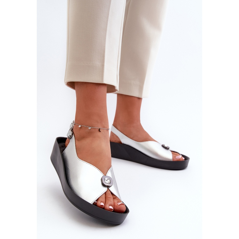 Leder-Damensandalen mit Keilabsatz und Plateau S.Barski KV27-020 Silber silber- 1