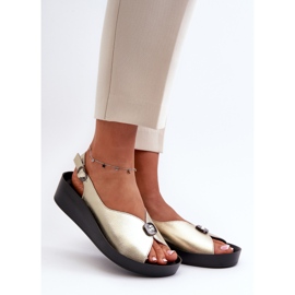 Leder-Damensandalen mit Keilabsatz und Plateau S.Barski KV27-020 Gold golden 1